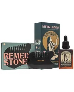 Little Lines Face Oil & Remedy Stone Gua Sha Gift Set - Botanical Bakuchiol Natural Retinol Alternative, Non-Toxic Anti-Aging Concentrated Waterless Facial Serum for Fine Lines & Wrinkles