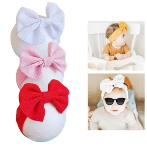KF5-HBA147 3PCS Baby Girl Bows Baby Headbands Newborn Bow Big Stretchy Nylon Headbands for Baby Girls Hair Bows Hair Accessories for Infant White Pink Red