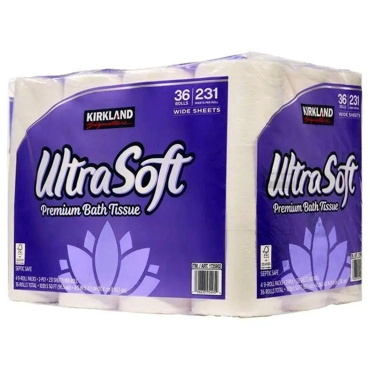 Kirkland UltraSoft Premium Bath Tissue 36 Rolls 231 Sheets Wide Sheets Septic Safe 4-Ply Tissue