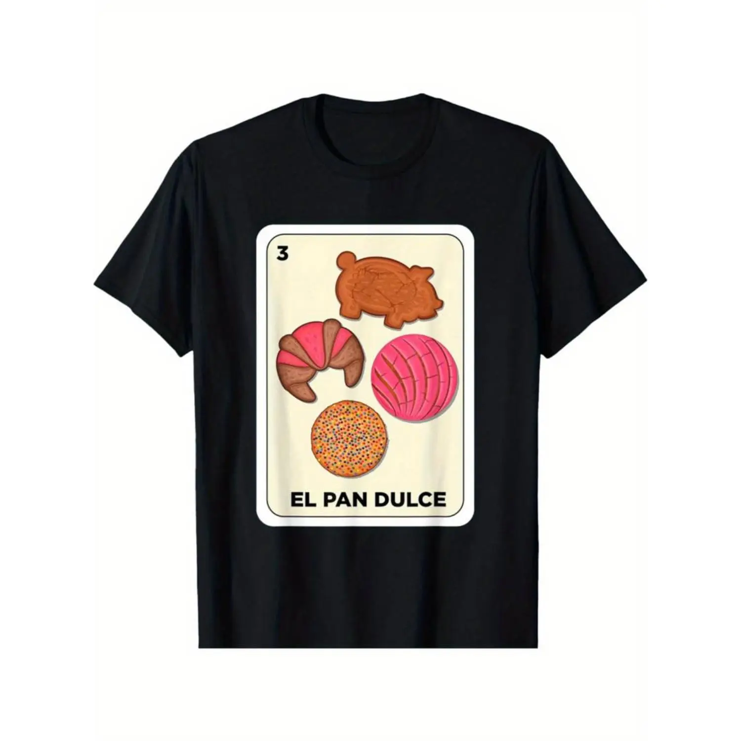 Women's Cotton T-Shirt with Mexican Pan Dulce Conchas & Spanish Bingo Card Graphic