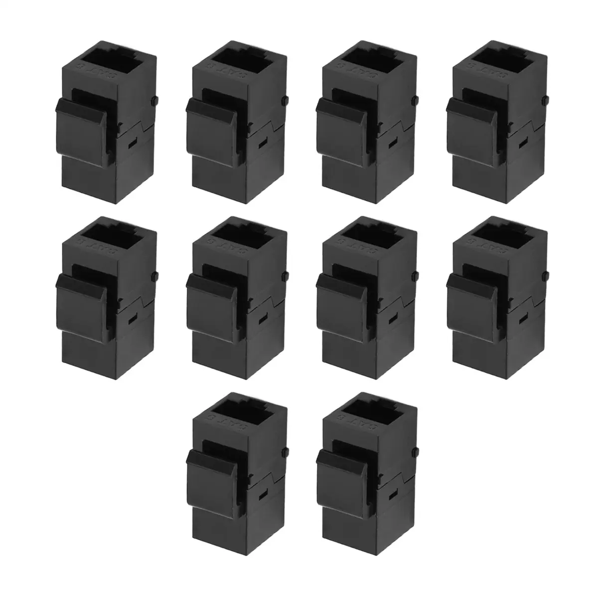 10-Pack Plastic Cat6 RJ45 Connector Keystone Jack - Female-to-Female Ethernet Network LAN Extension Coupler Adapter for Standard Keystone Wall Plates, Gold-Plated Contacts, Corrosion-Free Secure Connect, Easy Snap-In Clip, Black