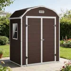 6x4.5 ft Resin Storage Shed with Floor, Weatherproof Outdoor Garden Shed, Plastic Tool Storage Shed with Double Doors for Backyard, Patio, Lawn, Bike, Deep Gray