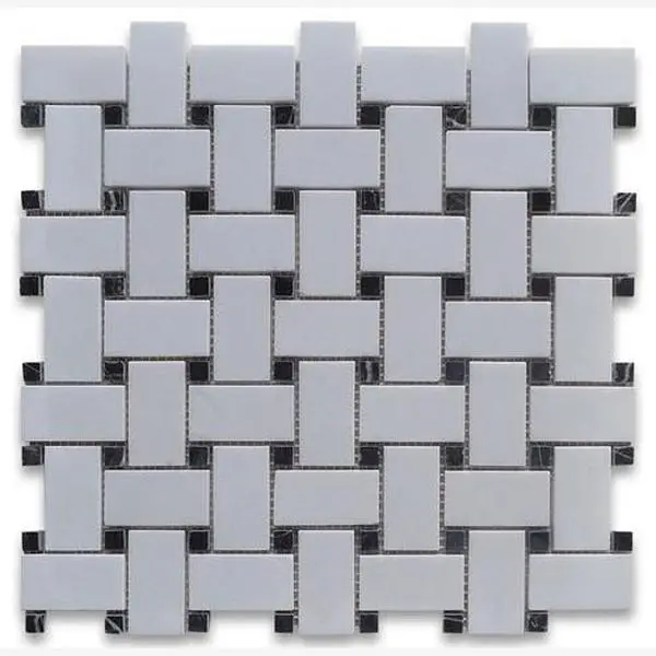 Thassos White & Black Basketweave 12x12 Polished/Honed Marble  Mosaic Tile Sample