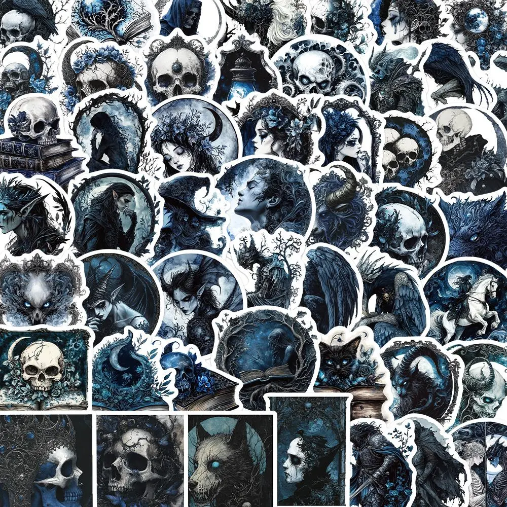 Gothic Skull Pattern Sticker, 50pcs/set Creative Decorative Sticker, DIY Decals for Water Bottle, Laptop, Phone Case, Scrapbooking, Journal Making
