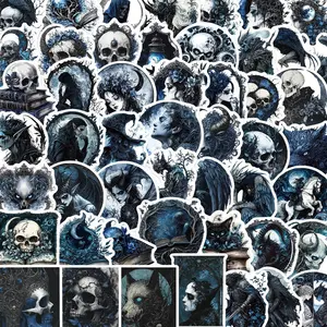Gothic Skull Pattern Sticker, 50pcs/set Creative Decorative Sticker, DIY Decals for Water Bottle, Laptop, Phone Case, Scrapbooking, Journal Making