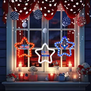 Red White Blue Star LED Window Lights | 4th of July Patriotic Hanging Decor | Battery Powered Suction Cup Lights for Independence Day, Memorial Day, USA Holiday Home Decor