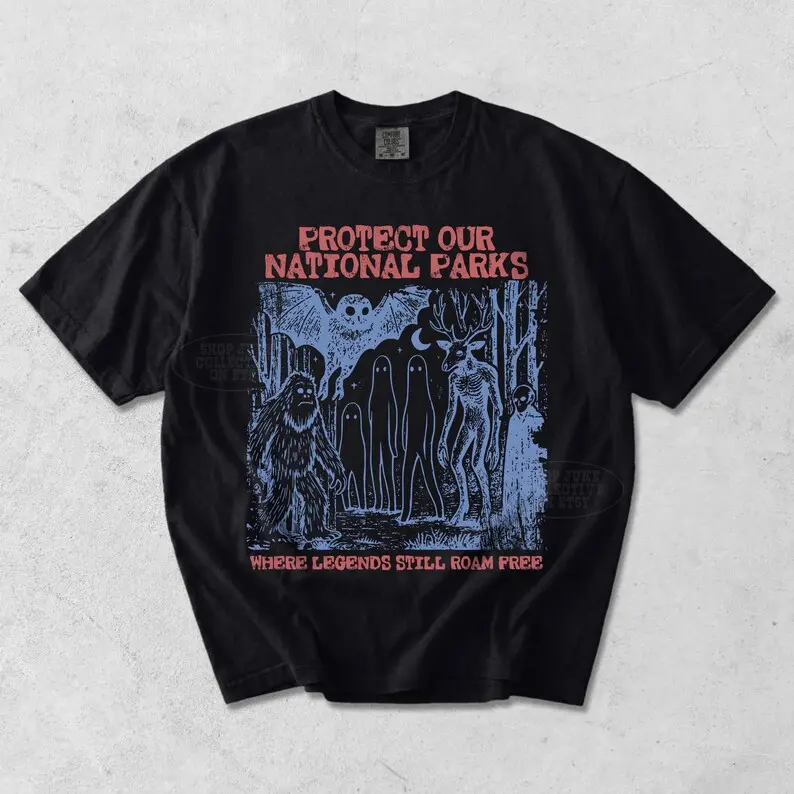 Comfort Colors Cryptid National Parks T-Shirt 90s Protect Our Parks Vintage Camping Hiking Tee Retro Wanderlust T-Shirt Fantasy Creatures Tee