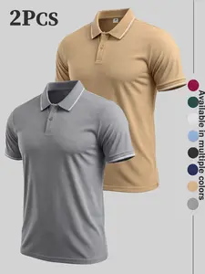 Men's Ice-Cool Cotton Polo Shirt Top with Contrast Binding, Anti-Wrinkle Collar, Business Casual Short Sleeve T-Shirt