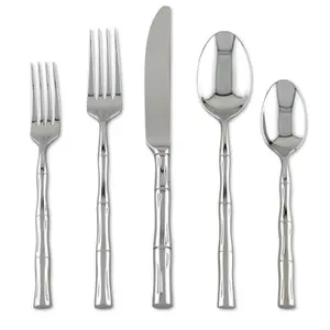 20-Piece Bamboo Shaped Flatware Set 18/8 Stainless Steel Silverware Cutlery Service for 4 Mirror Polished Dishwasher Safe Elegant Unique Design