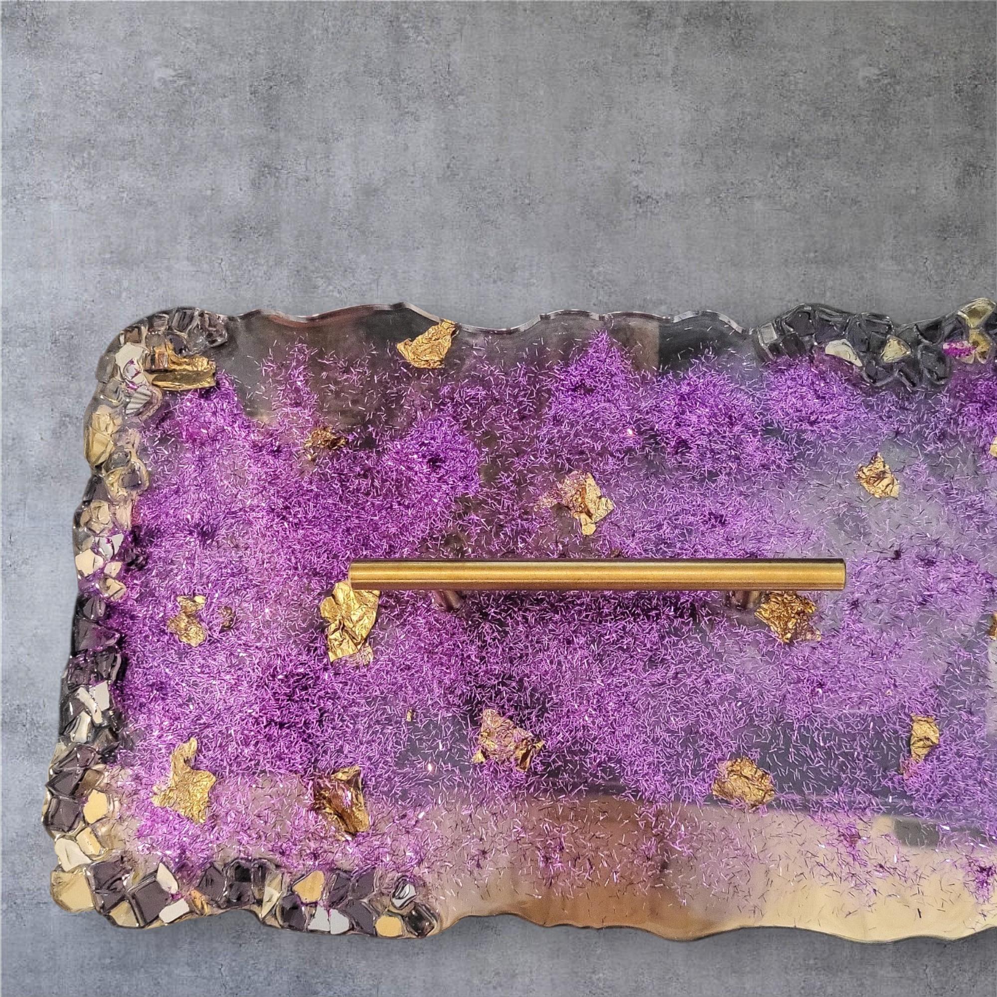 Home Decor 3D crystallized Purple and Gold Colored tray