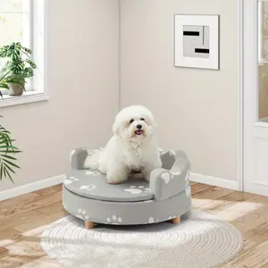 26" Raised Dog Sofa Bed for Small & Medium Dogs, Comfortable Pet Couch with 3-Sided Backrest & Thick Foam Base, Durable Dog Couch with Removable Cushion Cover, Supports up to 80 lbs, Gray