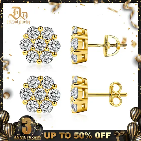 Delzzad S925 Flower Stud Earrings D Color VVS Synthetic Moissanite Stud Earrings Screw Back/Butterfly Back Birthday Anniversary Mother's Day Christmas Gifts for Men Women Studearrings