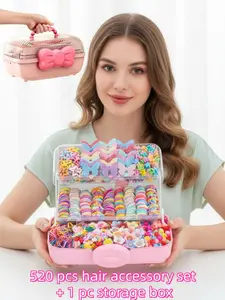 520/718/898 sets of various girls' fashionable elastic hair accessory combinations + a hair accessory storage box. Multiple mixed hair accessories, hair clips, hair ties and headbands, meeting your styling design and clothing matching needs.