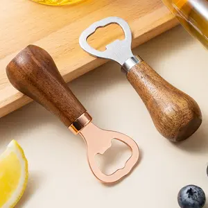 1PC Wooden Beer Bottle Opener with Rose Stainless Steel Lever, Durable Vertical Opener for Home Bar Essentials, Home Bar Accessories