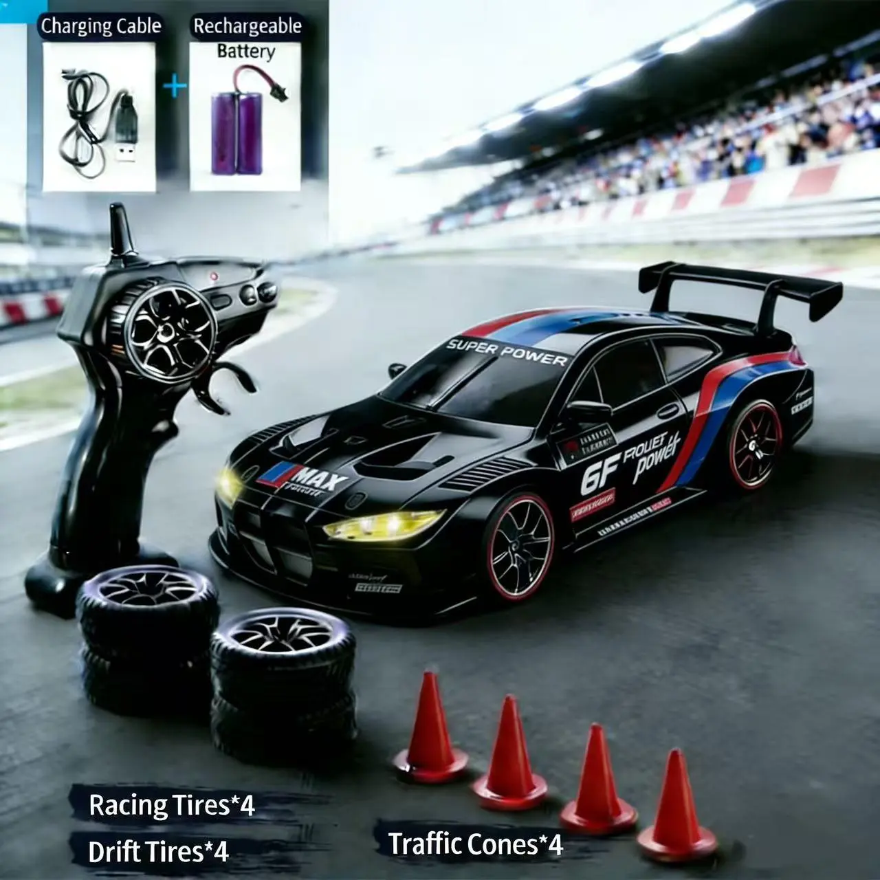 Kids 1:24 4WD High-Speed RC Stunt Car - Remote Controlled Toy Car with Lights, Sounds, Drift Function, Ideal for Home Play, Outdoor Racing, Birthday Gifts for Kids