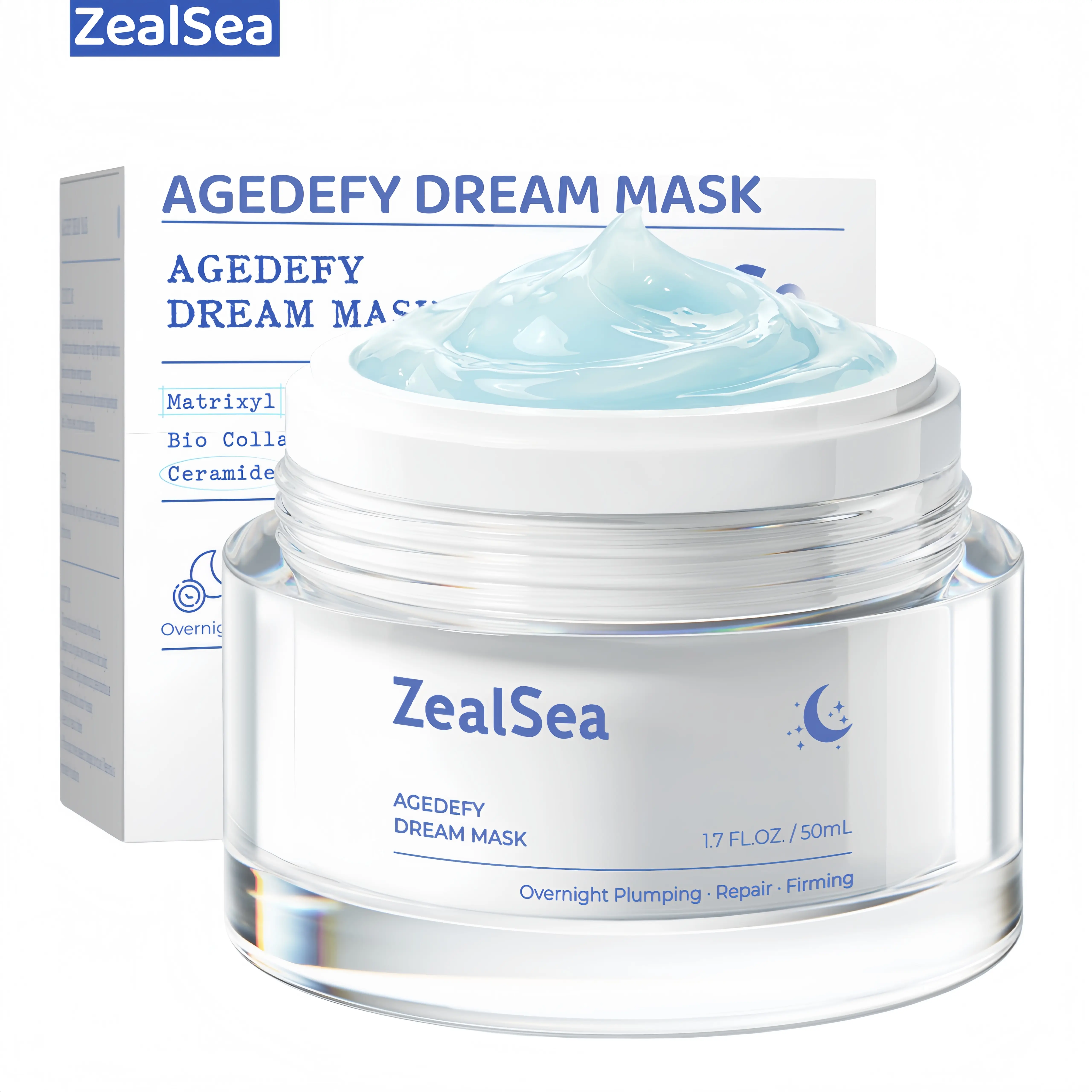 ZealSea Overnight Moisturizer Face Mask, Anti Aging Night Cream | Matrixyl 3000 Peptides & Ceramides Sleeping Mask, Barrier Repair, Plumping & Firming, Lightweight Silky Smooth Morning Glow, 1.7OZ