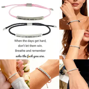 Dont Let The Hard Days Win Bracelet for Women Adjustable Handmade Braided Bracelet Titanium Steel Tube Engraved Inspirational Bracelet for Women Men Inspirational Jewelry Gifts
