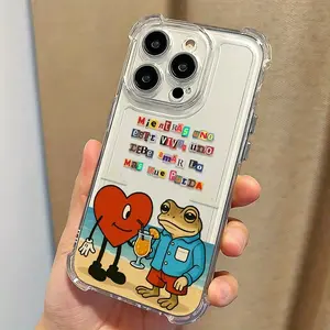 Funny Frog Heart Drink Pattern Transparent Anti-Drop Protective Shockproof Soft Case Cover for iPhone 11/12/13/14 Pro Max/15 Pro/16 Plus/16 Pro Max, Gift