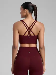 CRZ YOGA Womens Strappy Longline Sports Bra - Medium Impact Criss Cross Yoga Padded Bras Workout Crop Top