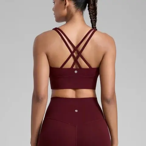 CRZ YOGA Womens Strappy Longline Sports Bra - Medium Impact Criss Cross Yoga Padded Bras Workout Crop Top