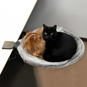 ButtonwoodNest Cozy Cat Bed Climbing Tree Removable Nest and Foldable Bed with Strong Frame Holds 30 lbs Clip-On Perch Detachable Washable Plush Bed Grey Black Cream for Desk Windowsill Bed Less than 2inches Thick