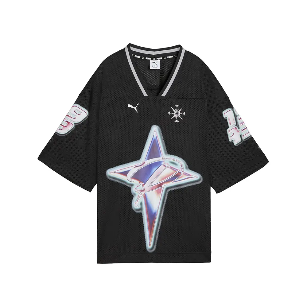 PUMA Womens Shooting Stars V-Neck Short Sleeve Jersey Casual - Black
