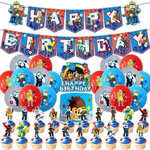 [Roblox] Roblox Toy Virtual World-Themed Birthday Party Decoration Set — Banner, Cake Toppers, Balloons, & Party Favors | Create a Spectacular Celebration no roblox gift card Gold Graduation Supplies Kit