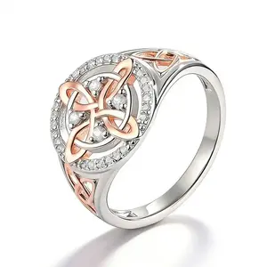 Women's Rose Gold Witches Knot Ring - Celtic Knot Jewelry with CZ Inlay, Pagan Protection Amulet, Witchtok Fashion Gift, Witchcraft, Rose Gold, Crystal Protection, Cube Zirconia Rings, Witchcraft Rings