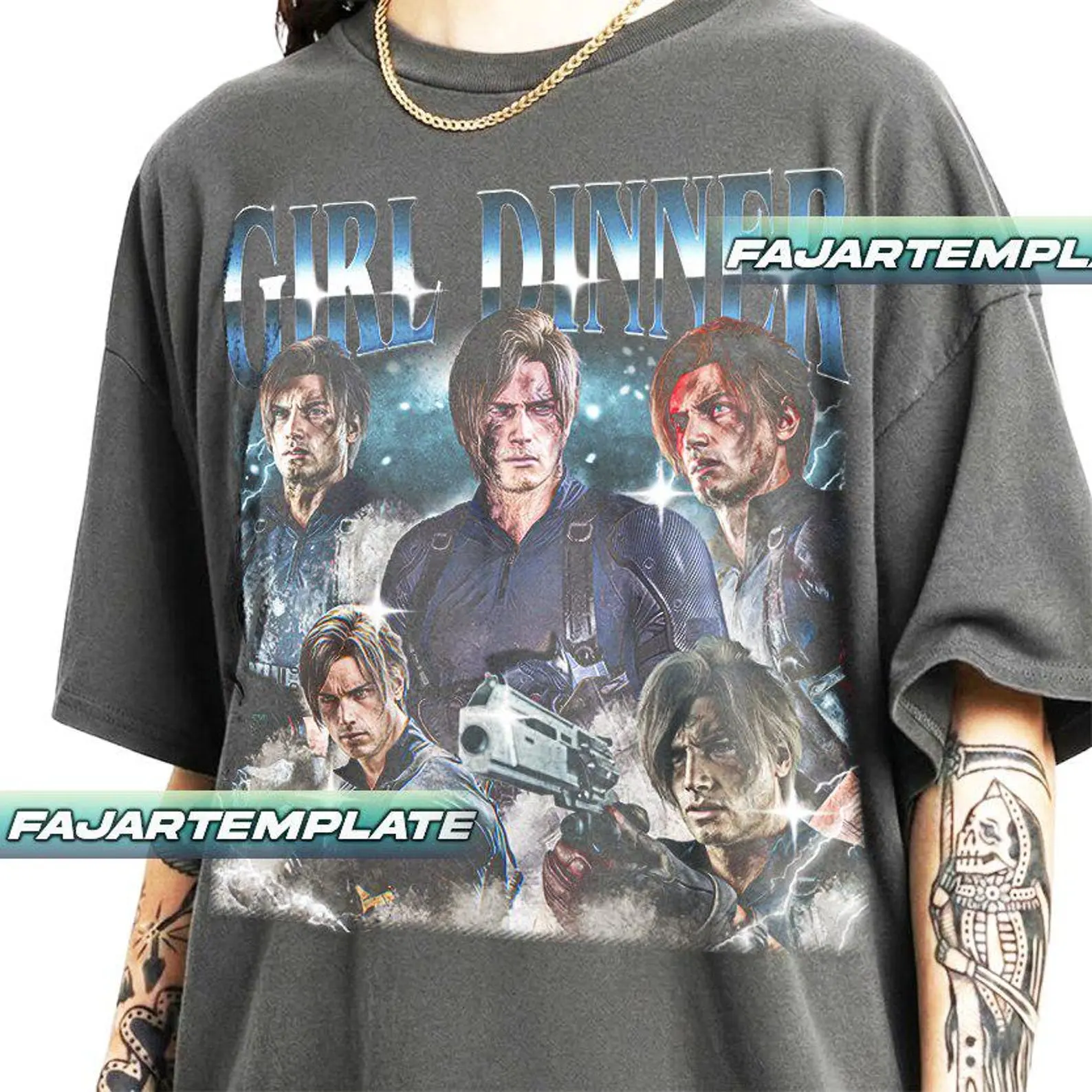 Comfort Colors Leon Kennedy, Girl Dinner Resident Evil Vintage T-Shirt, Gift For Woman and Man Unisex T-Shirt ID