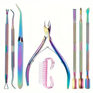 8 Pcs set Professional Stainless Steel Cuticle Scissors Set With Dead Skin Pusher, Nail Files, And UV Polish Gel Remover - Complete Manicure And Pedicure Tools For Salon-Quality Results