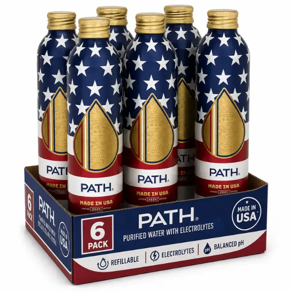 PATH Water Ultra-Purified Still Water – 25 fl oz Limited Edition USA 250th Anniversary Reusable Aluminum Bottle