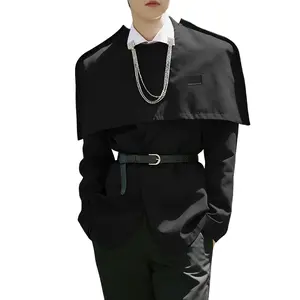 INCERUN Men's Winter Goth Cape Blazer Poncho Overlay Jacket Belted Suit Coat Dark Avant-Garde Outwear Party Costume