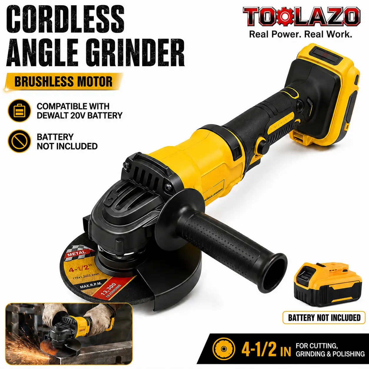 power angle  Cordless Angle , 11000RPM Brushless Motor, Electric  Power Tools Compatible with Dewalt 20V Battery, 4-1/2" Blades for Cutting Griding Polishing-Battery Not Included Brushless Cordless Angle  mini bench multiple induction