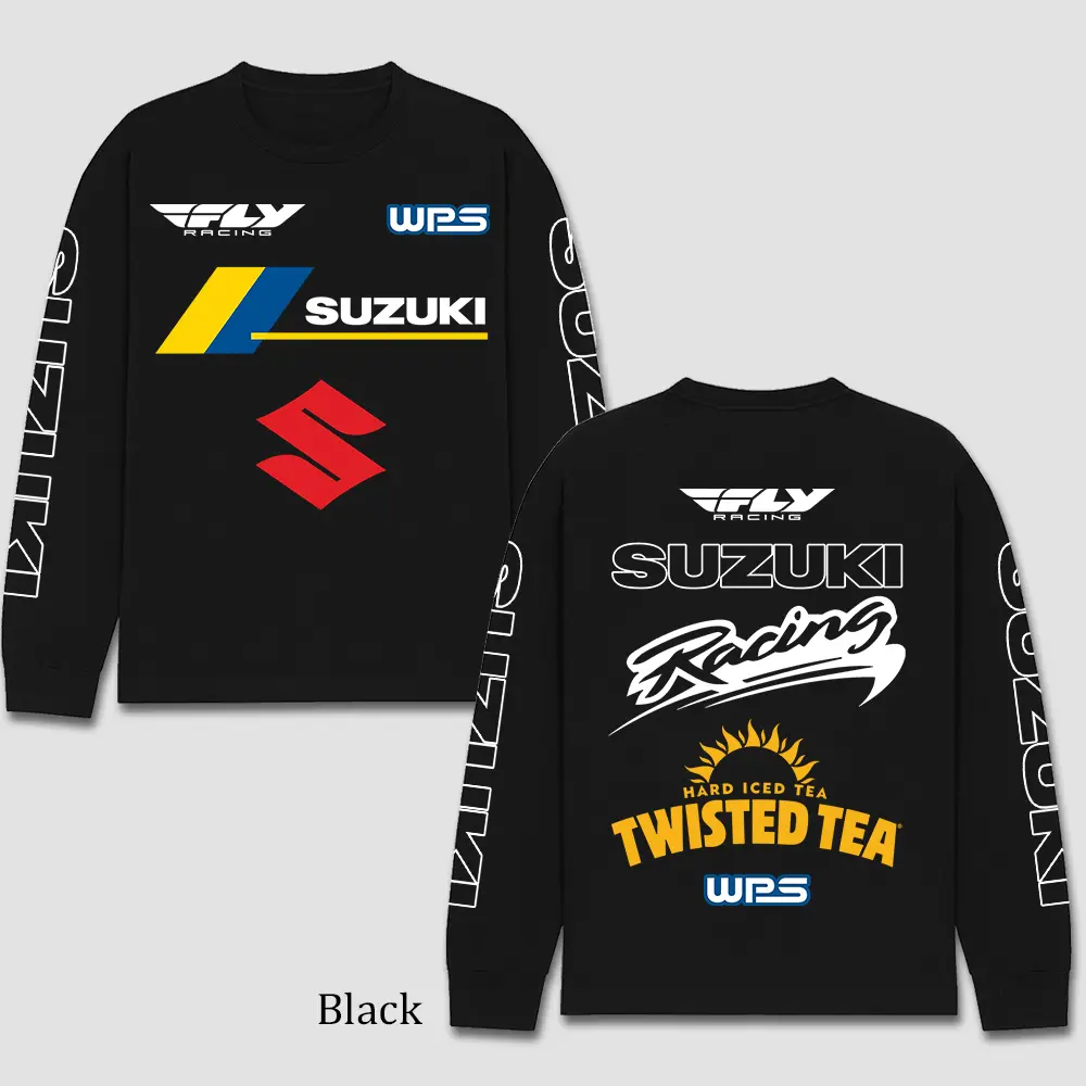 Fly Racing x Suzuki Racing Men's Long Sleeve T-shirt, Motocross World Championship Enthusiast, Apparel Streetwear Racing Team, Motocross Motobike Riders Supermotor MotoGear Clothing, Off-Road Fan Cotton For Dirt Bike Fan
