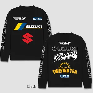 Fly Racing x Suzuki Racing Men's Long Sleeve T-shirt, Motocross World Championship Enthusiast, Apparel Streetwear Racing Team, Motocross Motobike Riders Supermotor MotoGear Clothing, Off-Road Fan Cotton For Dirt Bike Fan