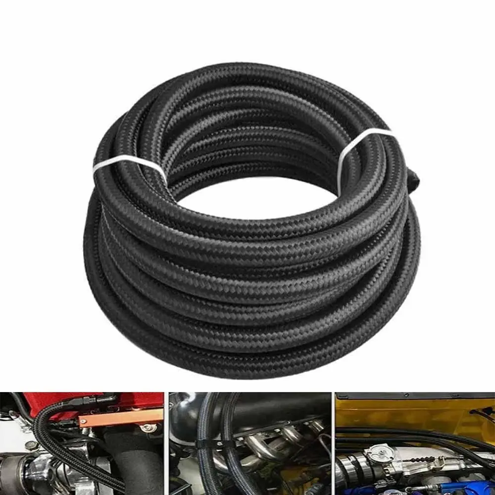 6AN Universal Braided Fuel Hose 20FT, Nylon & Stainless Steel Braided Air Oil Gas Line, High Flexibility Abrasion Resistant for Auto Turbo Fuel Return Cooling Kit