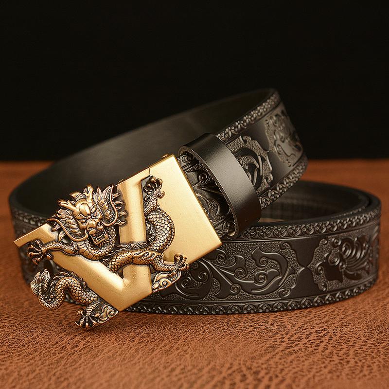 Men’s Vintage V-Shaped Dragon Belt, Carved Automatic Buckle, Unique Casual Denim Accessory Perfect for Street Shoots, Jeans Outfits