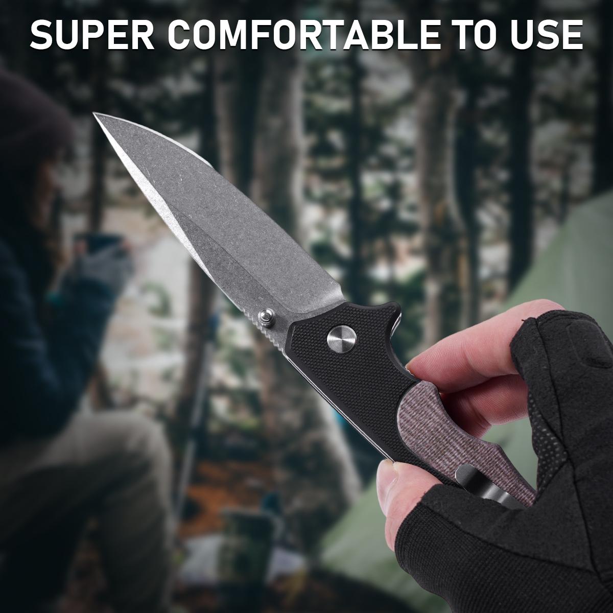 Portable EDC multifunctional tactical outdoor folding knife with a non-slip linen ergonomic handle; convenient pocket/belt clip for easy carry; outdoor cutting tool designed specifically for climbing and fishing; an essential item for camping and hiking.