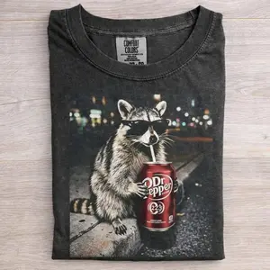 Cool Raccoon Graphic Tee, Fun Animal Lover Shirt, Vintage Raccoons Dr Pepperr shirt, Funny Meme Genz Dank Raccoons Shirt