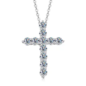 2 Carat Moissanite Cross Necklace for Women 925 Sterling Silver
