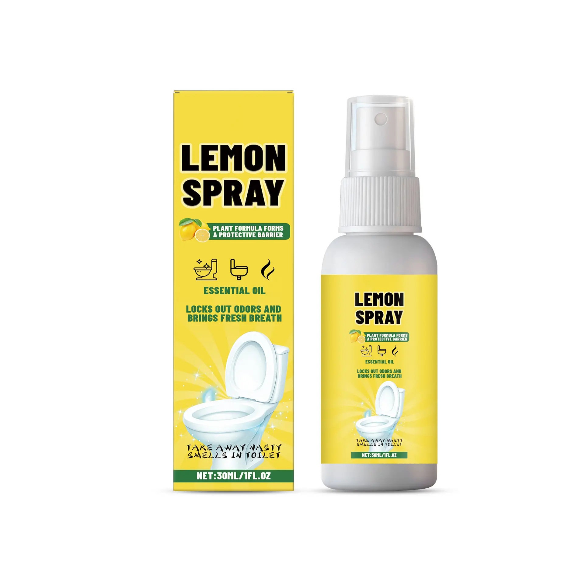 Lemon Scented Toilet Deodorizer Spray - Freshness-Lasting Fragrance, Limescale Remover, Toilet Surface Protector, Household Bathroom Freshener, CleanTok Viral Restroom Care Supply