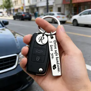 Car Keychain, Convenient Personalized Engraved Stainless Steel Key Ring with Love Message, “Drive Safe I Love You”, Romantic Gift for Husband Boyfriend, Anniversary Valentine’s Day Gift