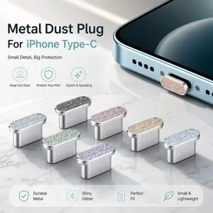 Two-Pack Diamond Glitter Dust-Proof Plug Covers for iPhone 15/16/17 Pro Max, Charging Port Protectors for iPhone/AirPods Pro 3 Type-C