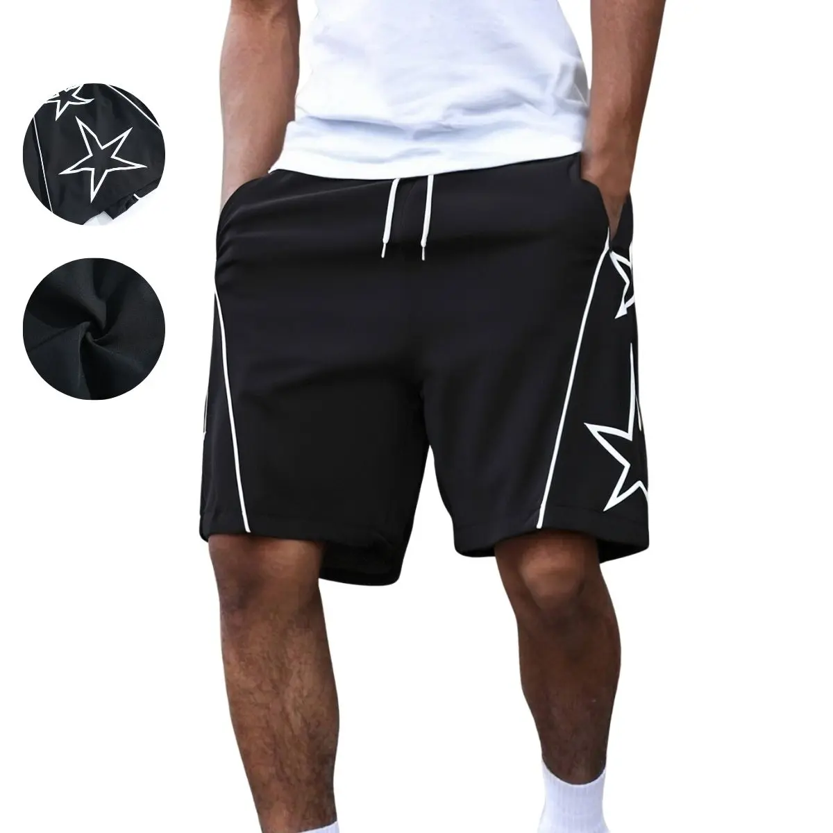Men’s American high-street five-pointed star print drawstring athletic casual shorts for summer Stylish