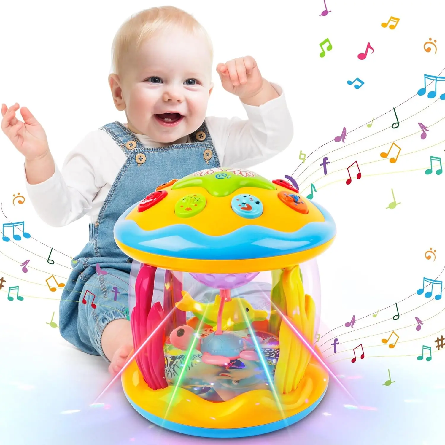 Baby Toys 12 Months Musical Light Up Tummy Time Toys Crawling Learning | Ocean Projector Rotating Infant Aquarium Toy For 12-18 Months Baby Boy Girl Birthday Shower Gifts