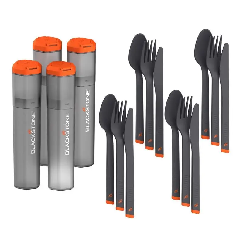 Blackstone 8139125 4-Setting Camping Utensil Set, Durable Materials Camping Tools for Grilling Outdoor Cooking, Tailgating Supplies, Outdoor Cooking Supplies, Camping Cooking Gear, Handy Set Utensils