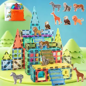 Magnetic  Magnetic Tiles Forest Animal 62PCS Magnetic Blocks for Kids Ages 3+ 4 5 6 7 8,Building Blocks Cubes Construction Stacking Educational Assembly STEM Play Creative Playboard, Building Tiles with Storage Bag,Birthday Christmas Gifts for Boys&Girls