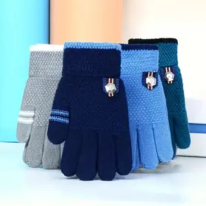 1 Pair Kids Winter Gloves - Thick Warm Windproof Cold-Resistant Full-Finger Gloves with Plush Fleece Lining, Soft Knit Fabric, Mixed Colors for Boys & Girls Ages 3-8, School, Outdoor Activities, Hand Washable, Winter Gloves for Kids, School Essentials, Pl
