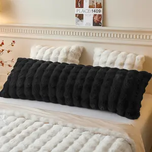 Fluffy Faux Rabbit Fur Body Pillow Cover, Luxury Bubble Waffle Shaggy Plush Bed Body Pillowcase with Zipper Closure, Long 20"x54" Fuzzy Furry Pillow Case for Adults Kids Girls Teens, Black