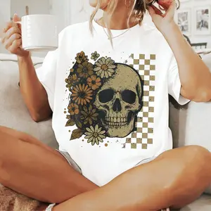 Boho Skull Graphic Tee, Vintage Tshirt, Retro Boho Summerween T-Shirt, Cute Spooky Halloween Tee, Spooky Summer T-Shirt